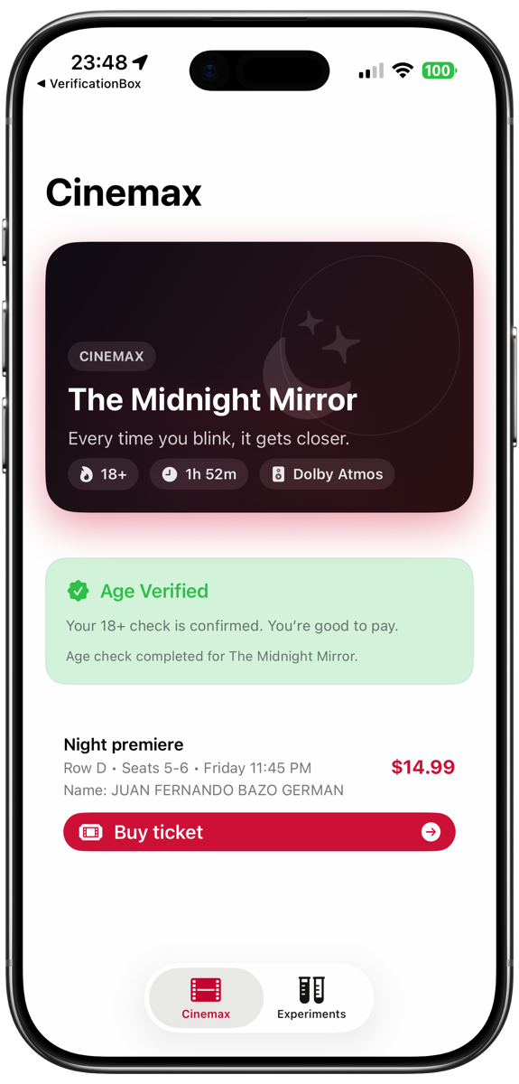Verihop sharing flow on iPhone