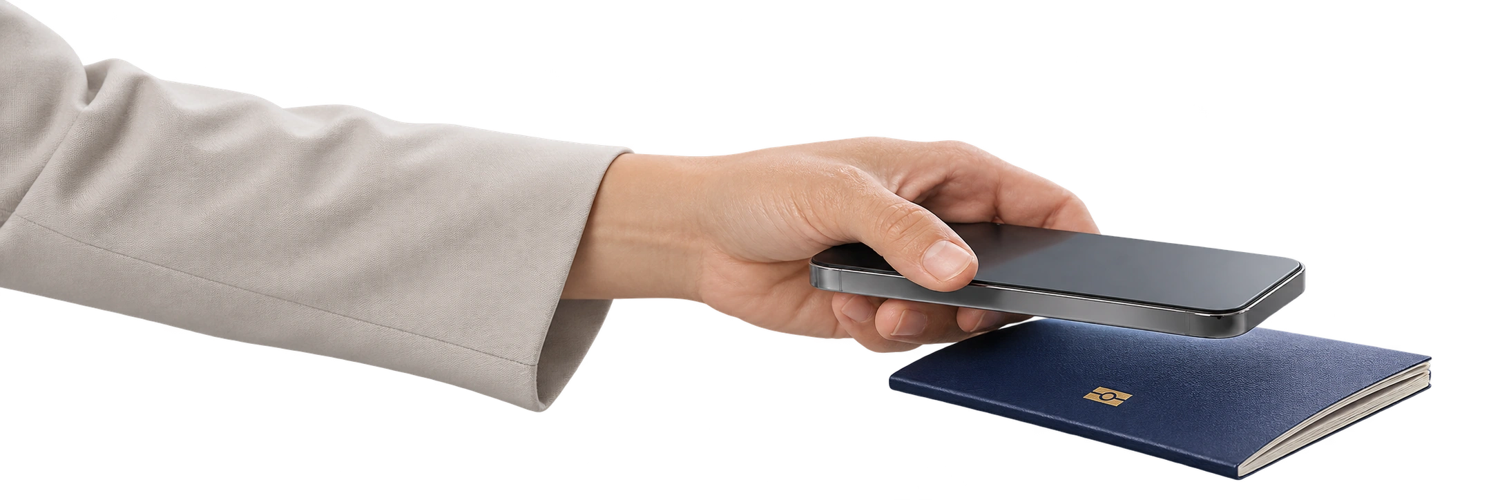 Phone held over a passport for NFC identity verification